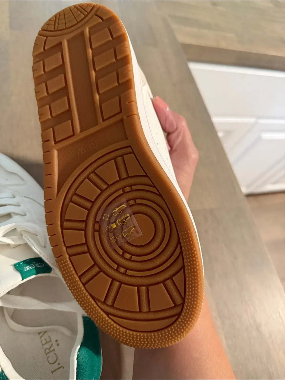 J. Crew White Leather Sneakers with Green Heel Accent
